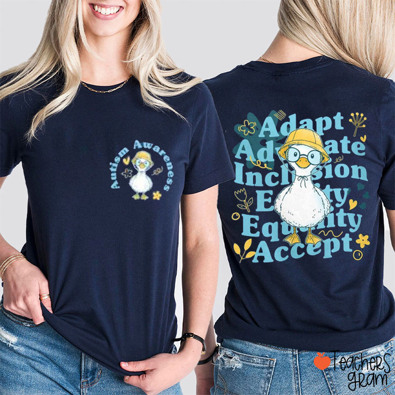 Adapt Adaptate Inclusion Equity Equality Accept Teacher Two Sided T-Shirt