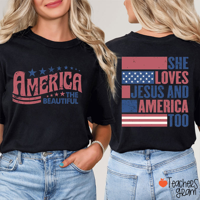 America The Beautiful Teacher Two Sided T-Shirt
