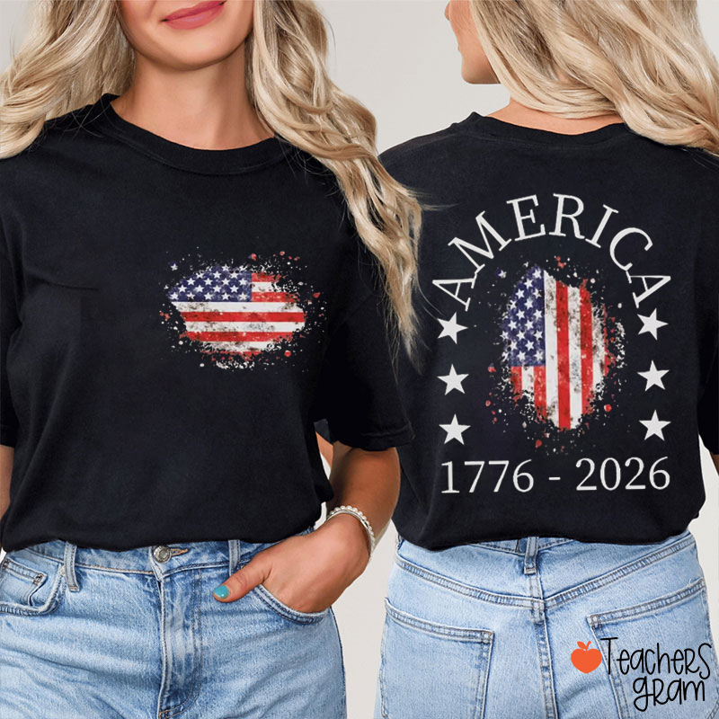 America 250th Anniversary Patriotic Teacher Two Sided T-Shirt