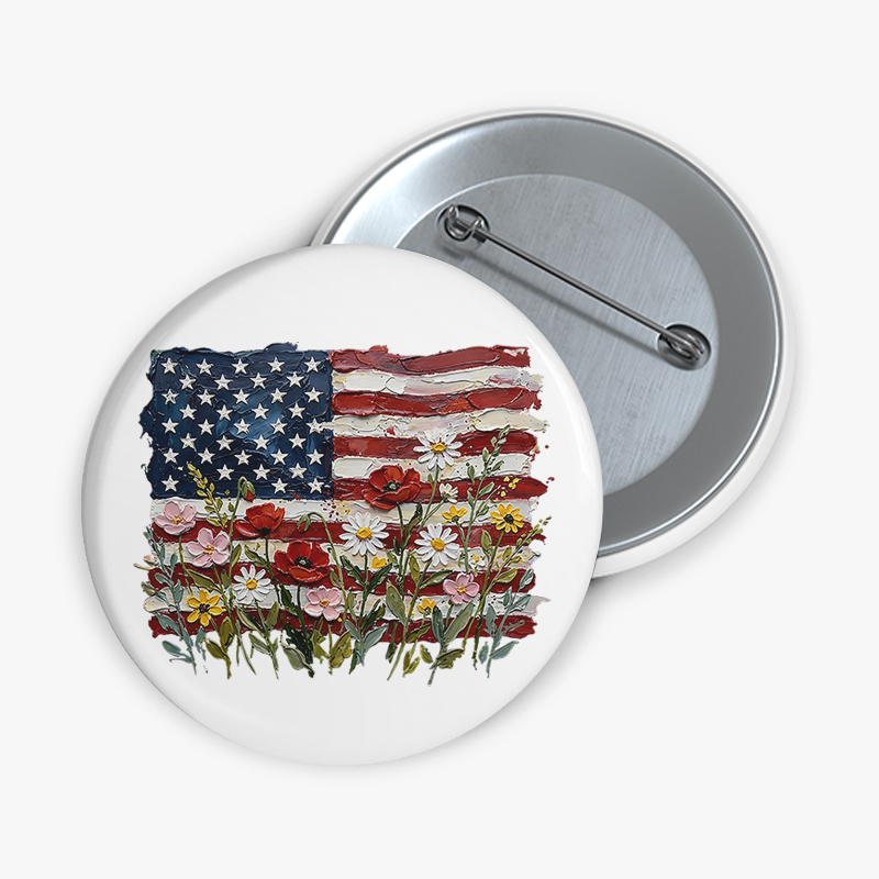American Flag Floral Teacher Pinback Button
