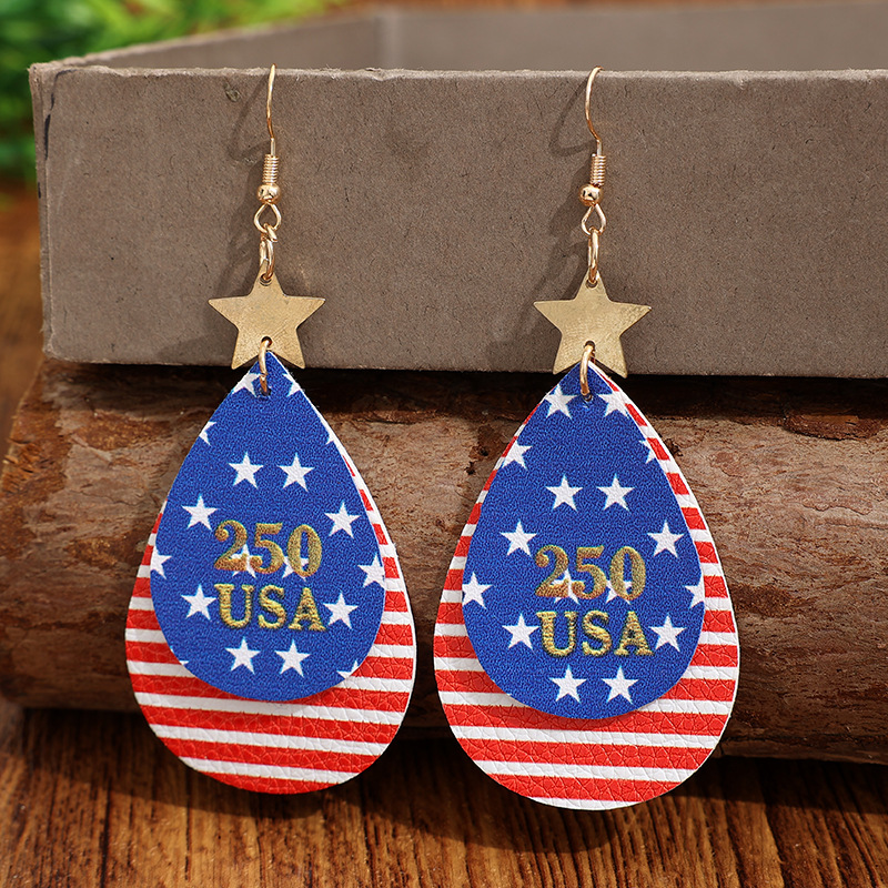 American Flag Striped Teacher Leather Earrings
