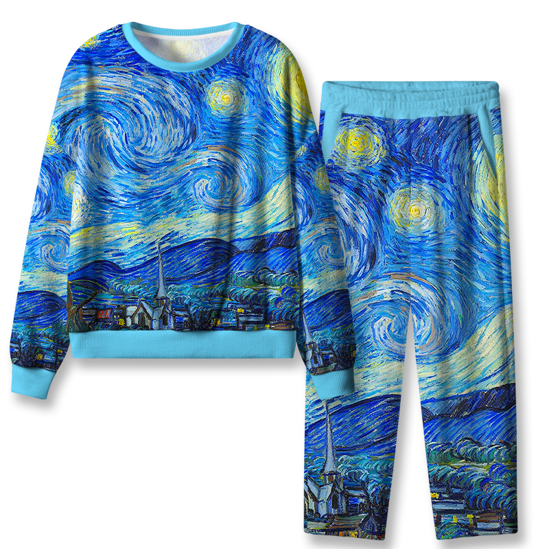 Art Moonlight Night Teacher Flannel Pajama Set