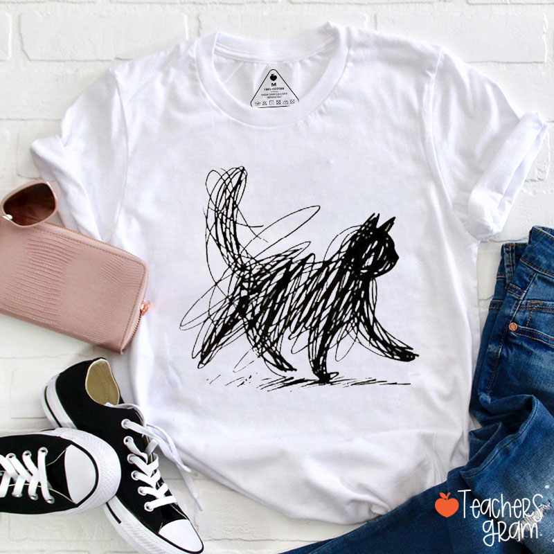 Vintage Cat Line Teacher T-Shirt