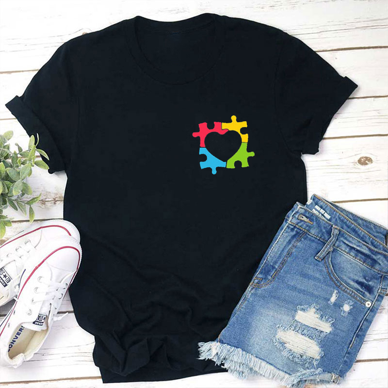 Autism Puzzle Heart Teacher T-Shirt