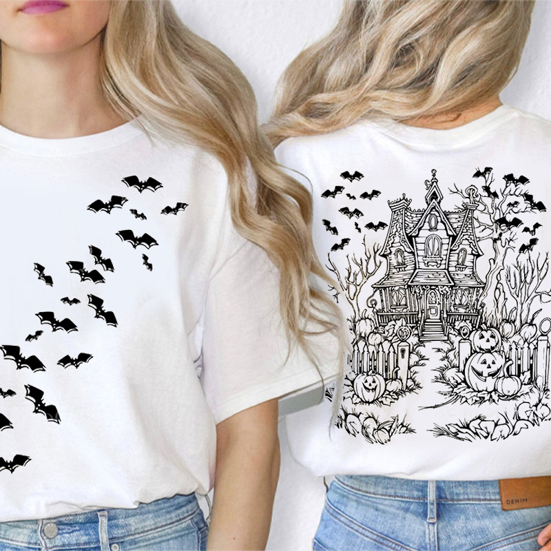 Bats Spooky Halloween Party Teacher Two Sided T-Shirt