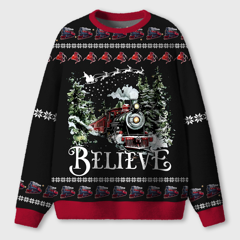 Believe Christmas Polar Trip Teacher Ugly Fluffy Christmas Sweater