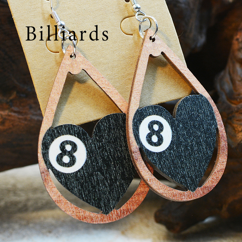 Ball Heart Wooden Earrings