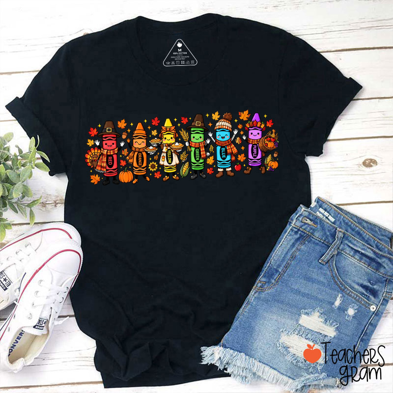 Thanksgiving Fall Crayon Buddies Teacher T-Shirt
