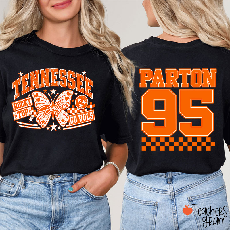 Tennessee Rocky Top Dolly Go Vols Butterfly Teacher Two Sided T-Shirt