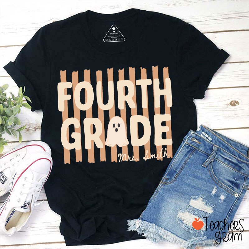 Personalized Grade And Name Cute Ghost Halloween Vibes Teacher T-Shirt