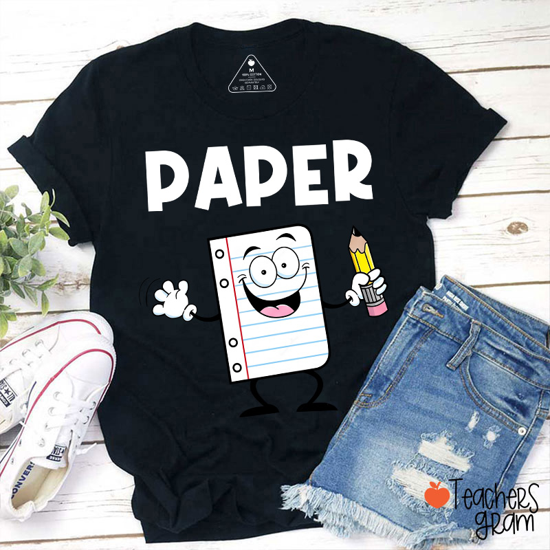 Personalized Funny Cartoon Rock Paper Scissors Matching Group Teacher T-Shirt