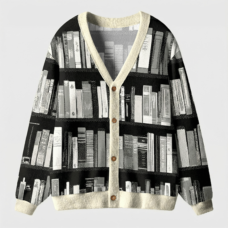 Black And White Bookshelf Teacher Ugly Cardigan Sweaters
