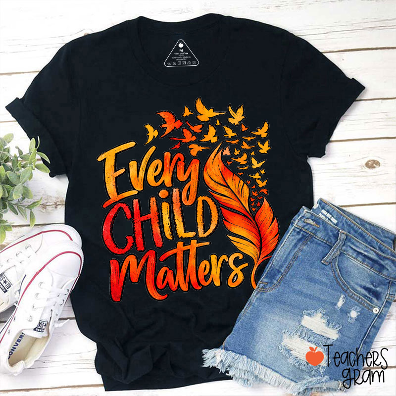 Every Child Matters Feather Birds Teacher T-Shirt