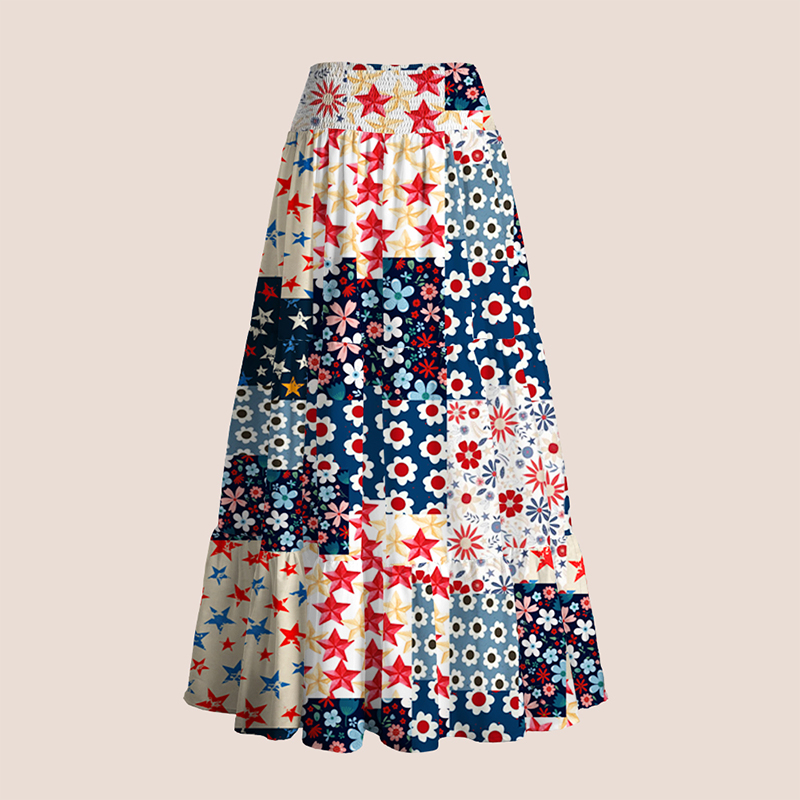 Boho Star Floral Patriotic Teacher Tiered Skirt