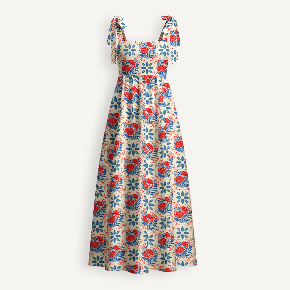 Boho Style Flowers Teacher Tie Shoulder Dress