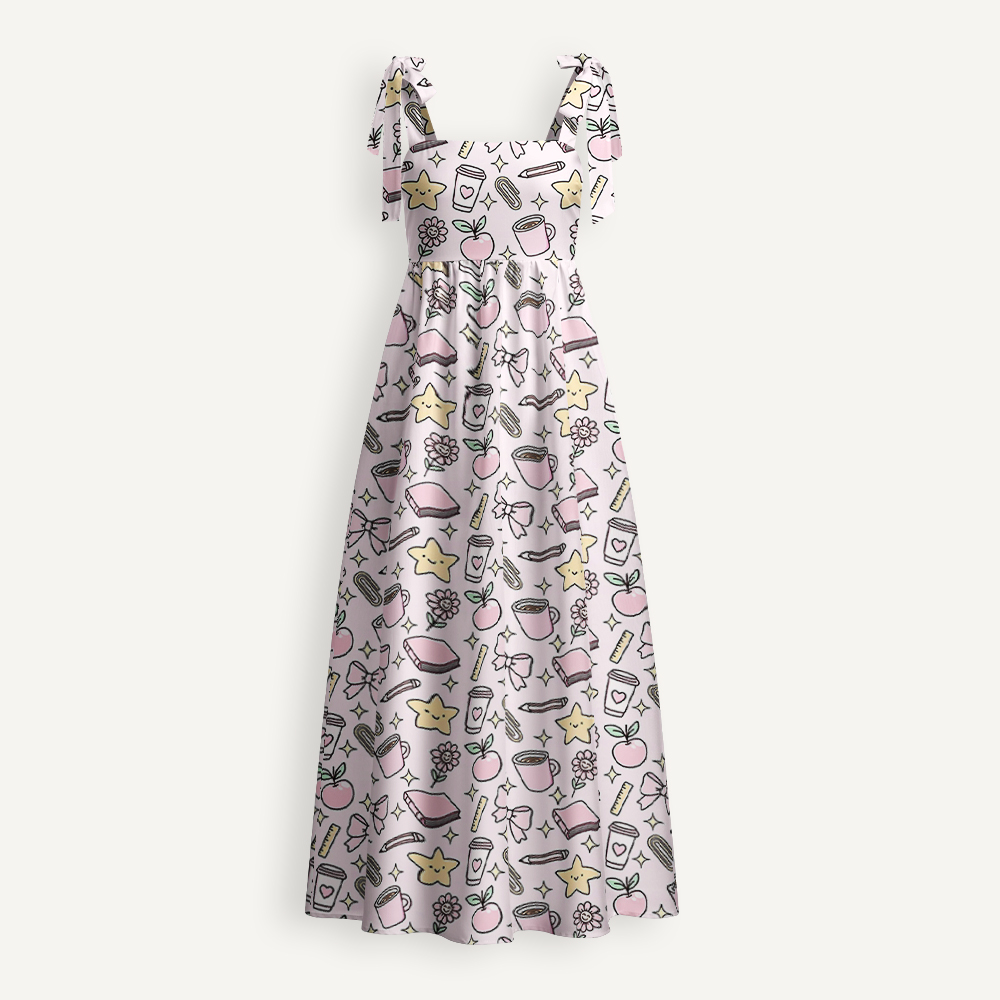 Book Pencil Bow Teacher Tie Shoulder Dress
