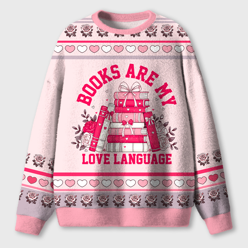 Books Are My Love Language Teacher Ugly Fluffy Christmas Sweater