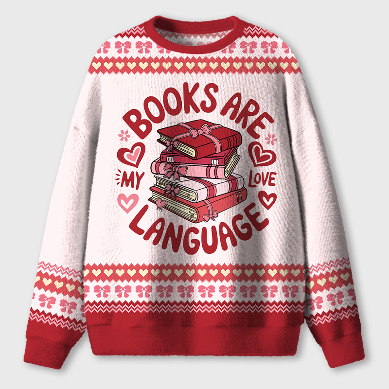 Books Are My Love Language Teacher Ugly Fluffy Christmas Sweater
