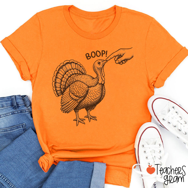 Boop The Turkey Funny Thanksgiving Graphic Teacher T-Shirt