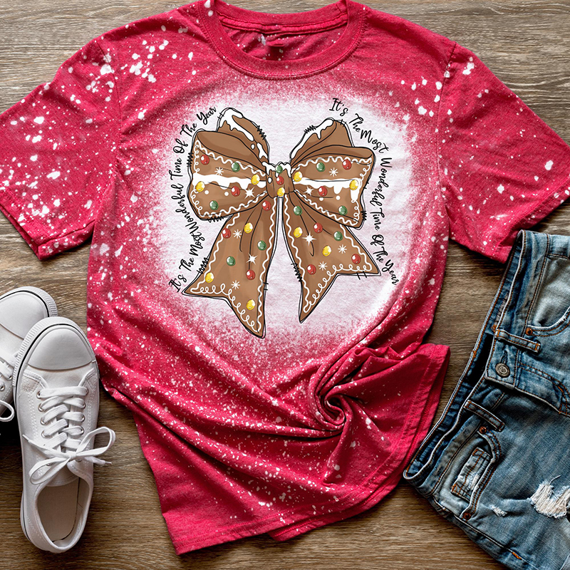 Bow Christmas Gingerbread Snowflake Teacher Printed T-Shirt