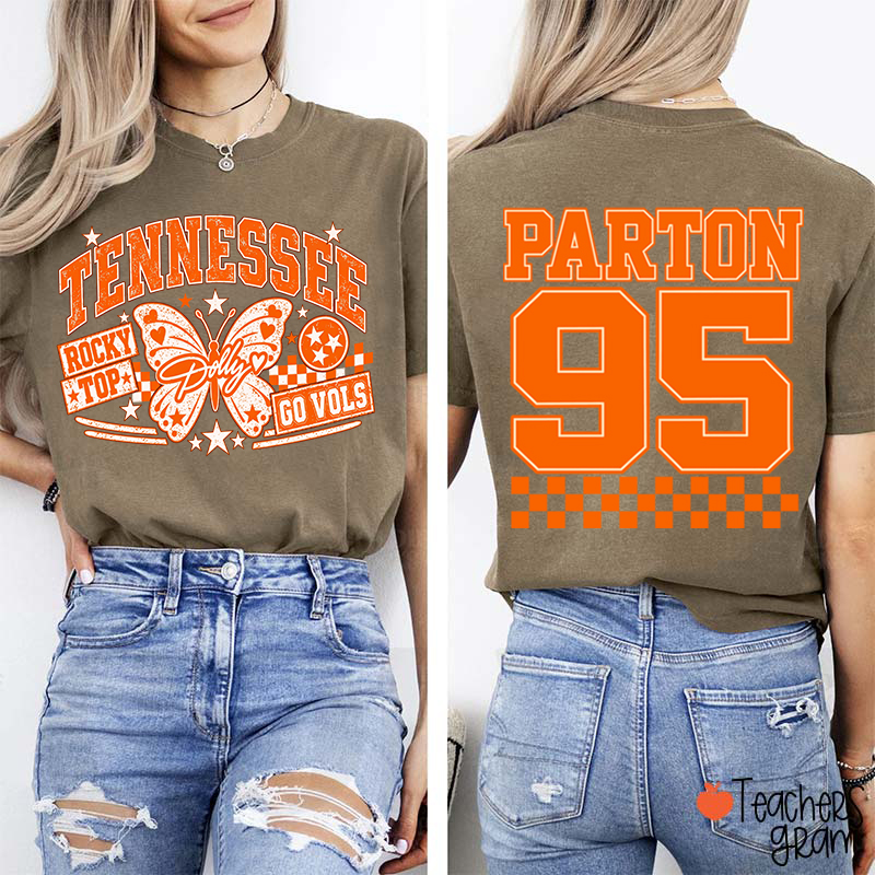   Rocky Top Dolly Go Vols Butterfly  Teacher Two Sided T-Shirt