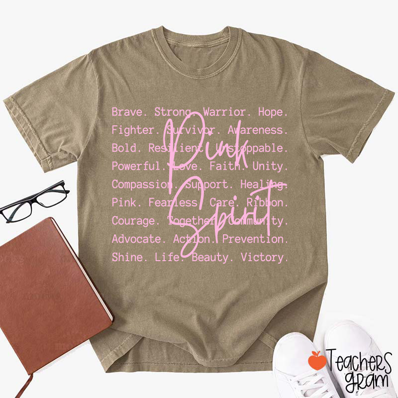 Pink Spirit Motivational Word Collage Graphic Teacher T-Shirt