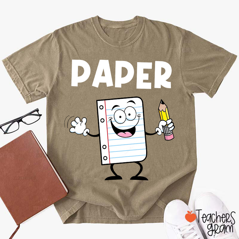 Personalized Funny Cartoon Rock Paper Scissors Matching Group Teacher T-Shirt