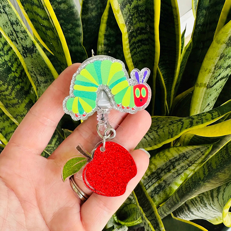 Cartoon Caterpillar Teacher Badge Reel