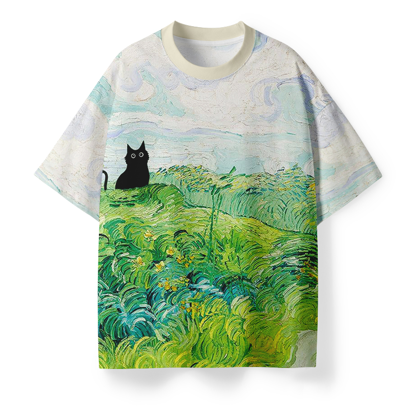 Cat In The Field Teacher Eco Oversized Graphic T-Shirt