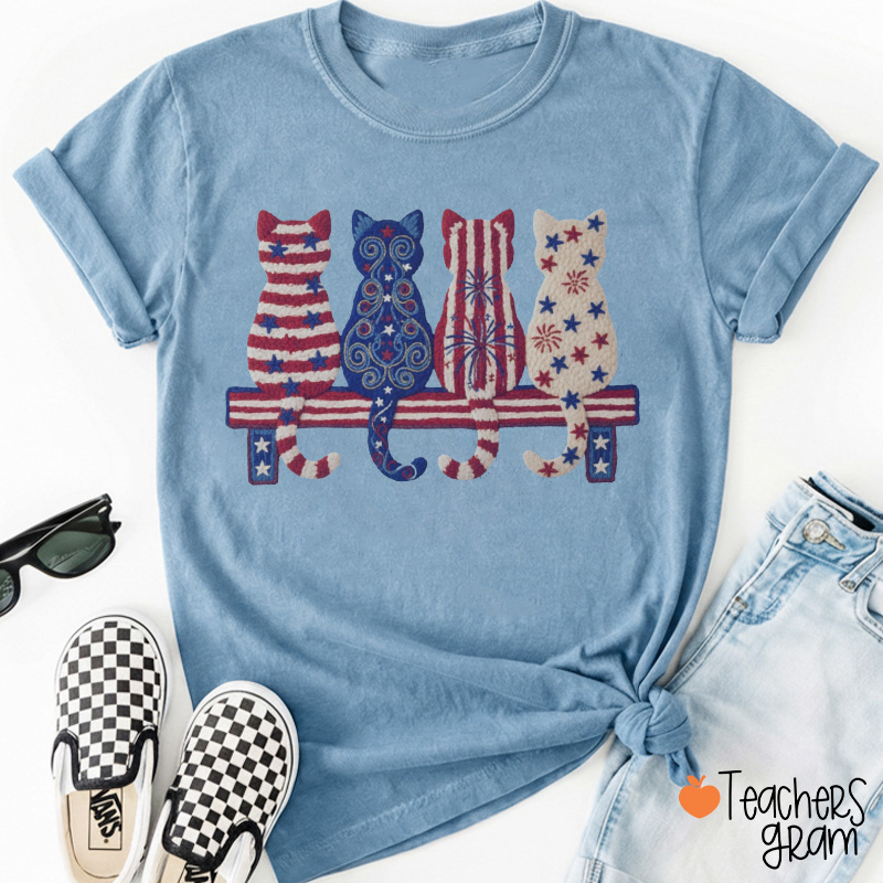 Cat Lover Independence Day Teacher T-Shirt