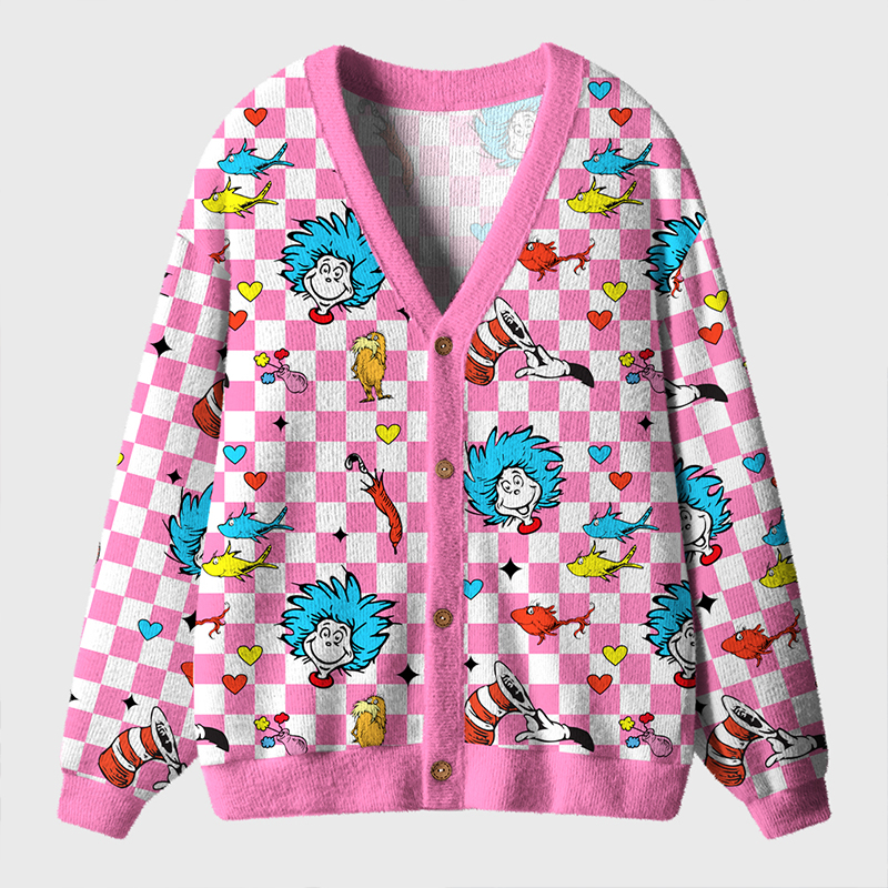 Checkered Book Characters Teacher Ugly Cardigan Sweaters