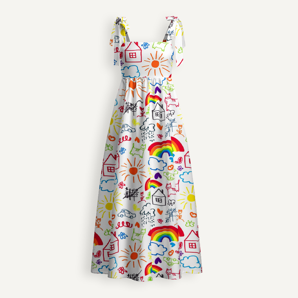 Children Painting Teacher Tie Shoulder Dress