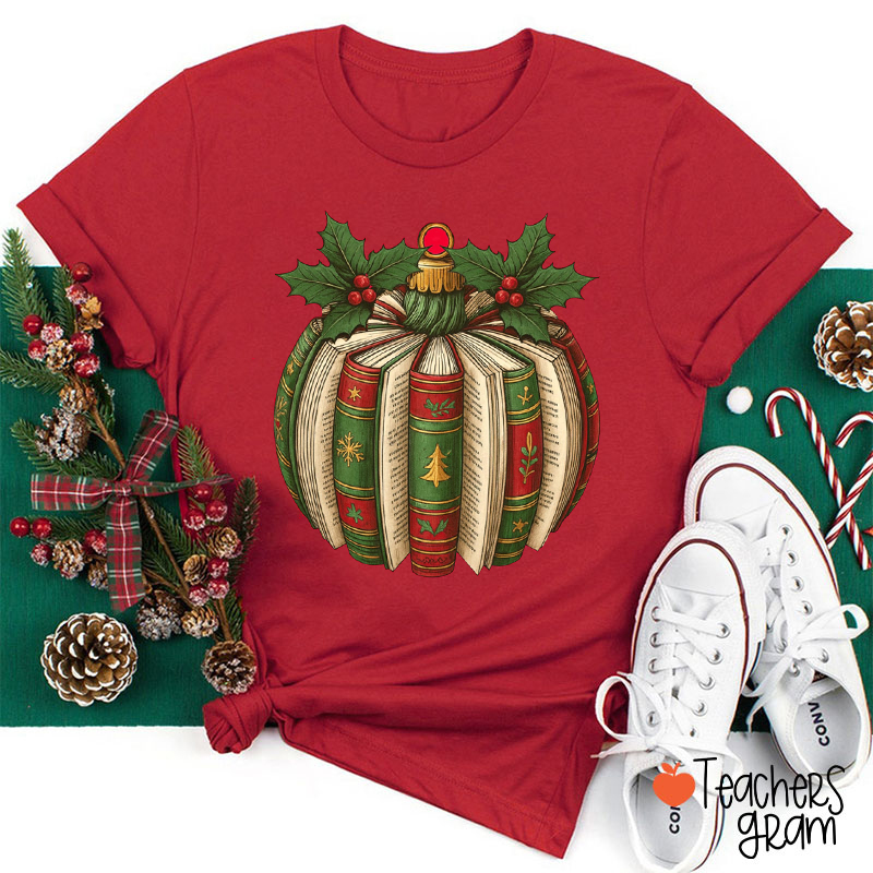 Christmas Book Pumpkin Teacher T-Shirt