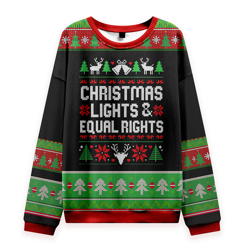 Christmas Lights And Equal Rights Teacher Ugly Knit Sweatshirt