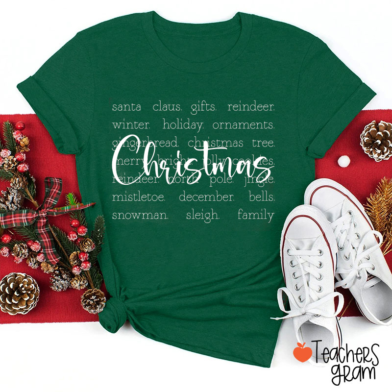 Christmas Words Teacher T-Shirt