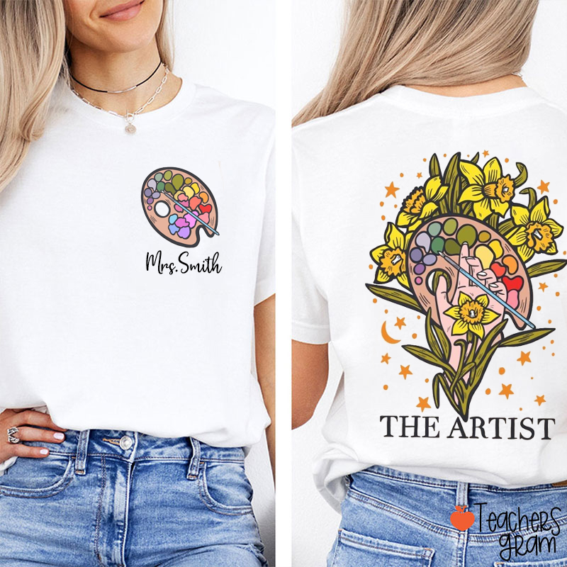 Color Palette Flower Art Teacher Two Sided T-Shirt