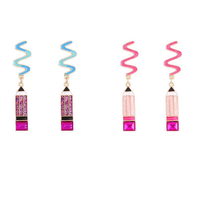Colored Diamond Crayon Teacher Metal Earrings