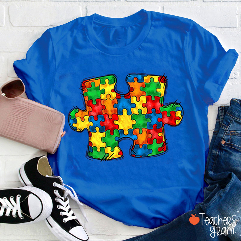 Colorful Autism Puzzle Teacher T-Shirt