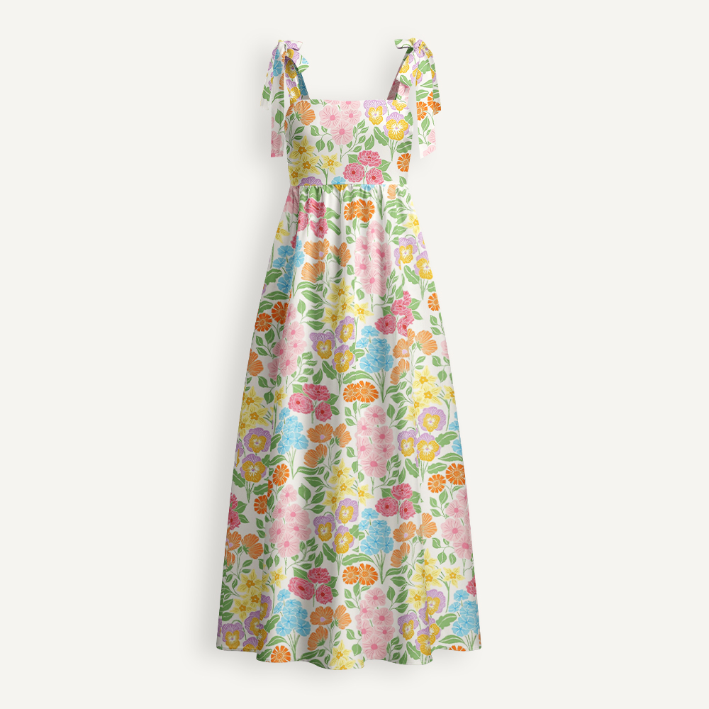 Colorful Blooms Summer Teacher Tie Shoulder Dress