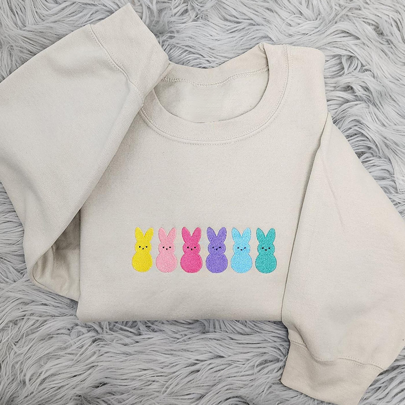Colorful Easter Bunnies Embroidered Teacher Sweatshirt