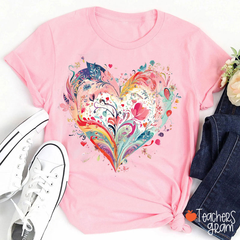 Comfort Colors Watercolor Heart Valentine Teacher T-Shirt