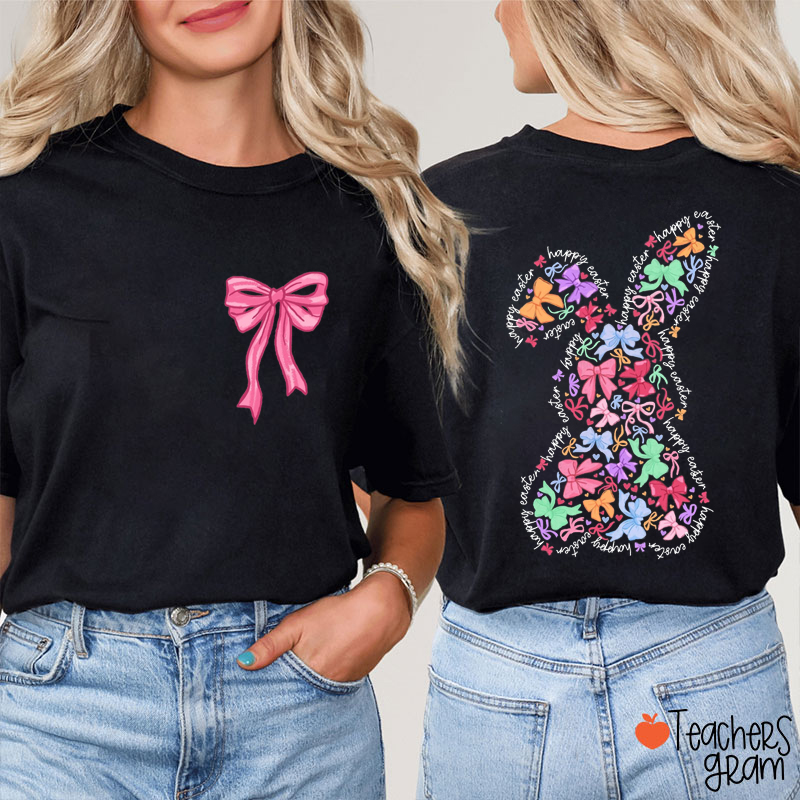 Coquette Bow Bunny Teacher Two Sided T-Shirt