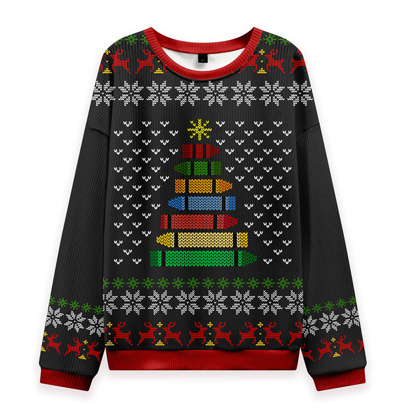 Crayon Christmas Tree Teacher Ungly Knit Sweatshirt