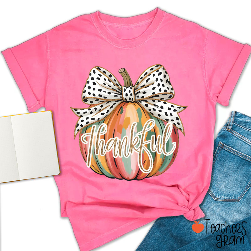 Colorful Coquette Fall Pumpkin Teacher T-Shirt