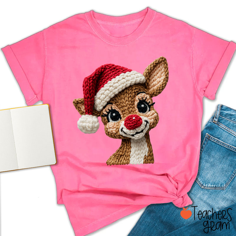 Faux Yarn Christmas Reindeer Teacher T-shirt