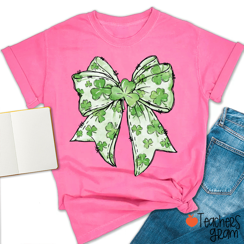 Coquette Shamrock Bow St Patrick's Teacher T-Shirt