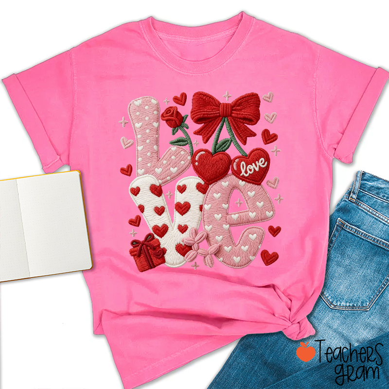 Faux Yarn Love And Rose Teacher T-Shirt