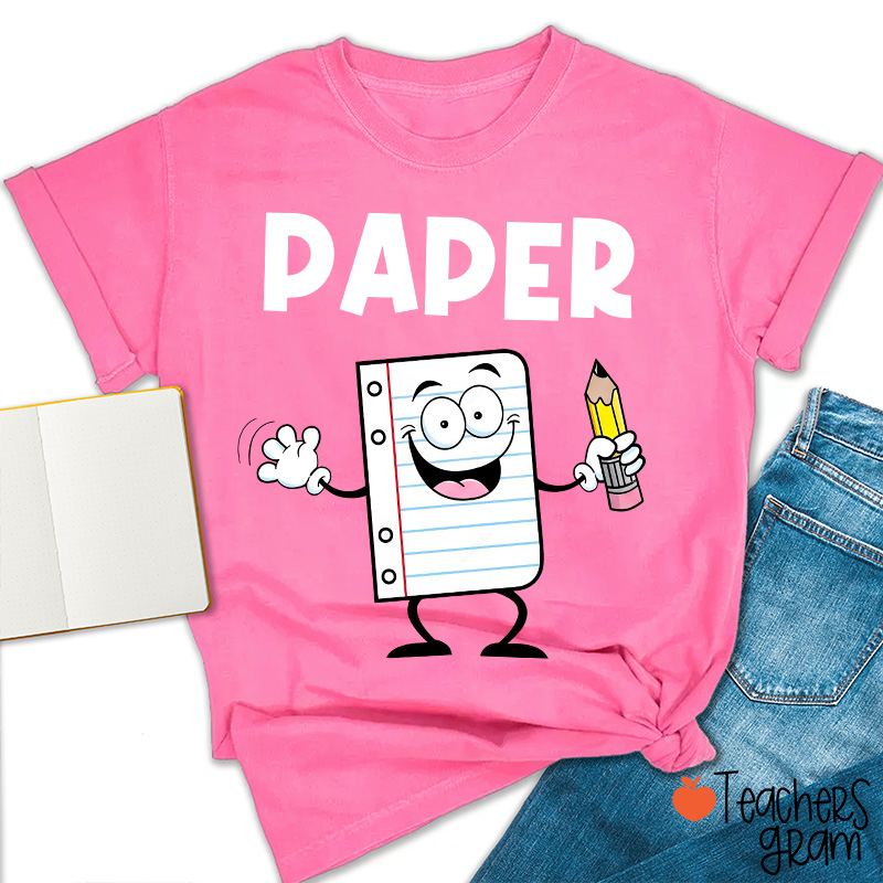 Personalized Funny Cartoon Rock Paper Scissors Matching Group Teacher T-Shirt