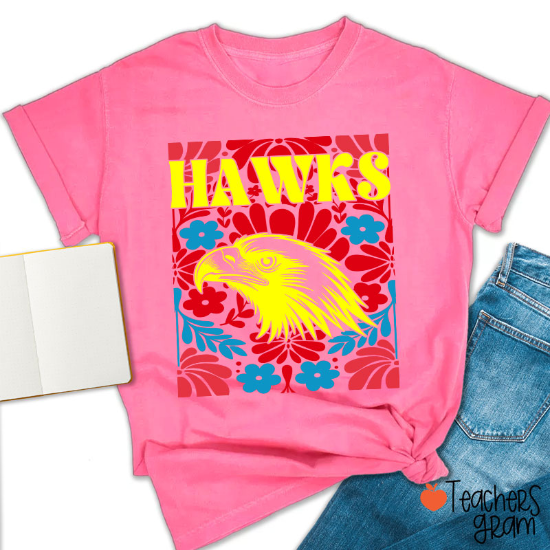 Personalized Mascot Floral School Spirit Game Day Teacher T-Shirt