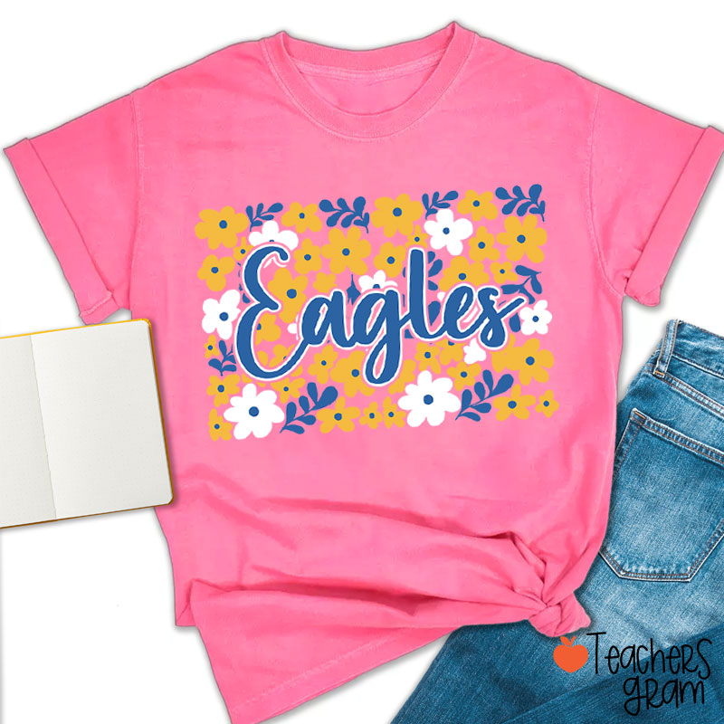 Personalized Mascot Flowers Contrasting Colors School Spirit Teacher T-Shirt